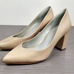 1.State Saffy Block Heel Pointy Toe Pump, Nude Leather, Womens Size 6 M / 36.5